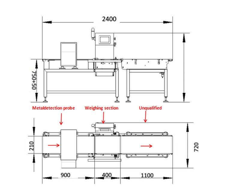 combined metal detector and checkweigher